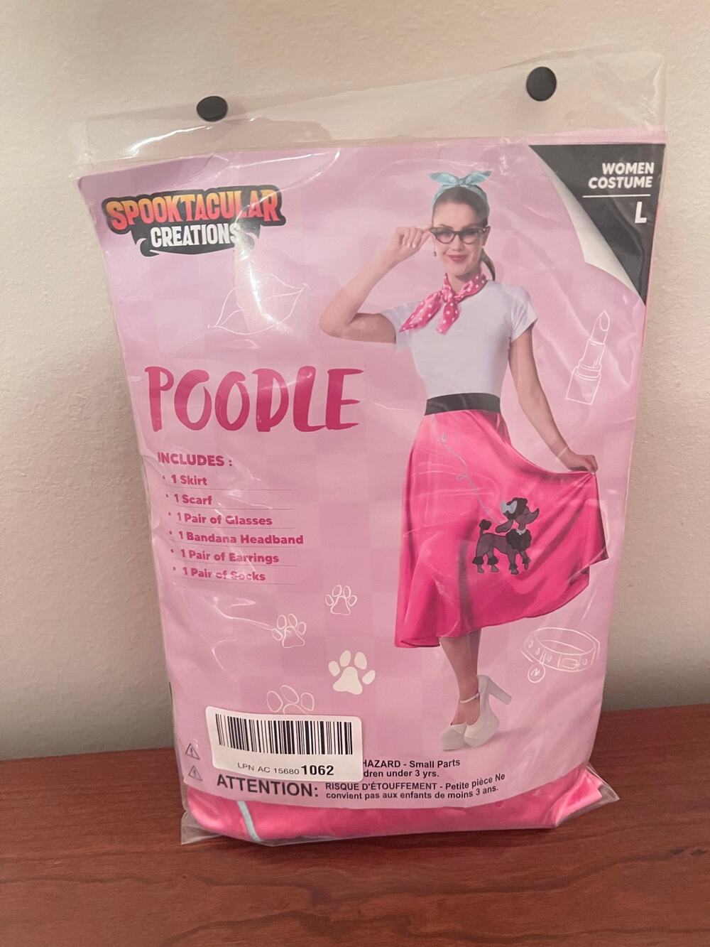 Spooktacular Creations 1950s Pink Poodle Costume Set Skirt Scarf Glasses Sz L